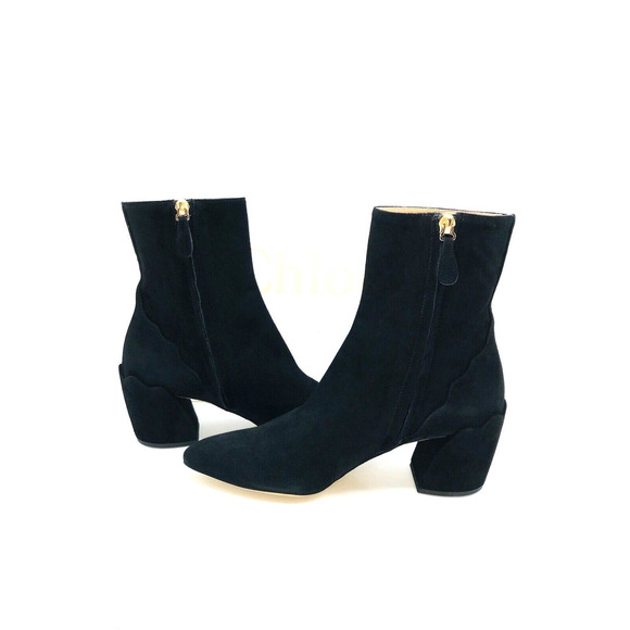 Chloe Lauren Suede Pointed Toe Ankle Boots - Black , US 7 / EUR 37 - Picture 8 of 11